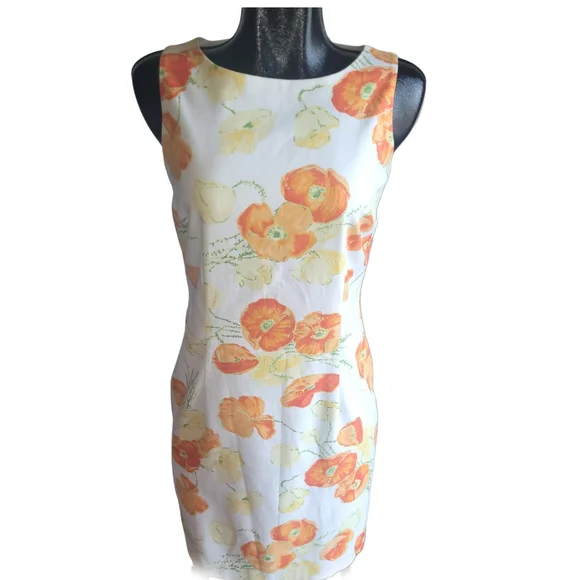Liz Claiborne Orange and Yellow Floral Sleeveless Sheath Dress Size 4 - Picture 1 of 6